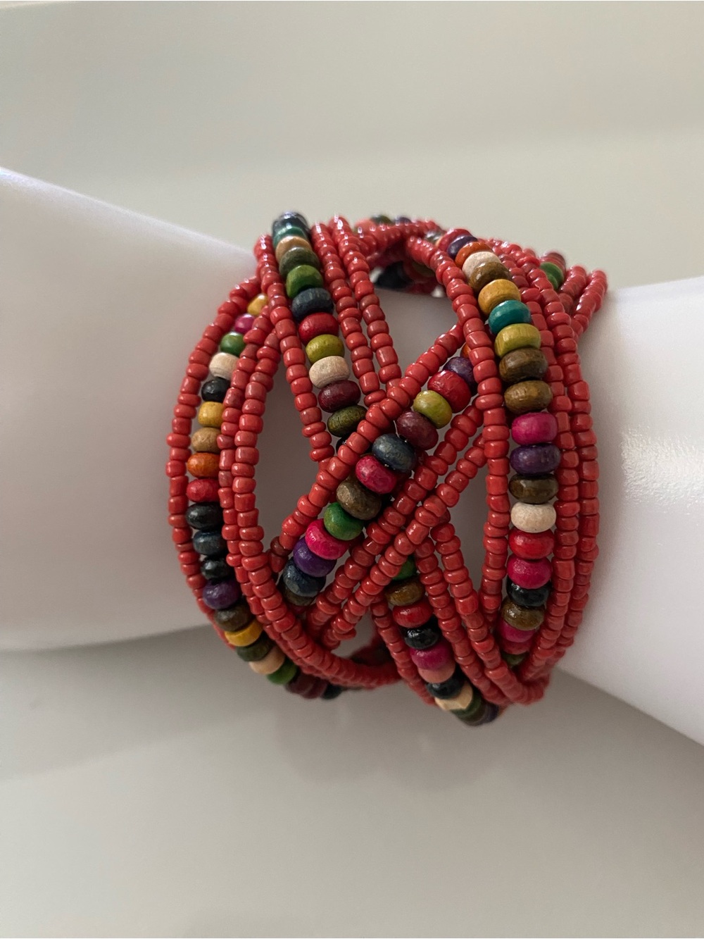 Two Multicolored Beaded Wrap Bracelets - Turquoise & Coral - Picture 4 of 11